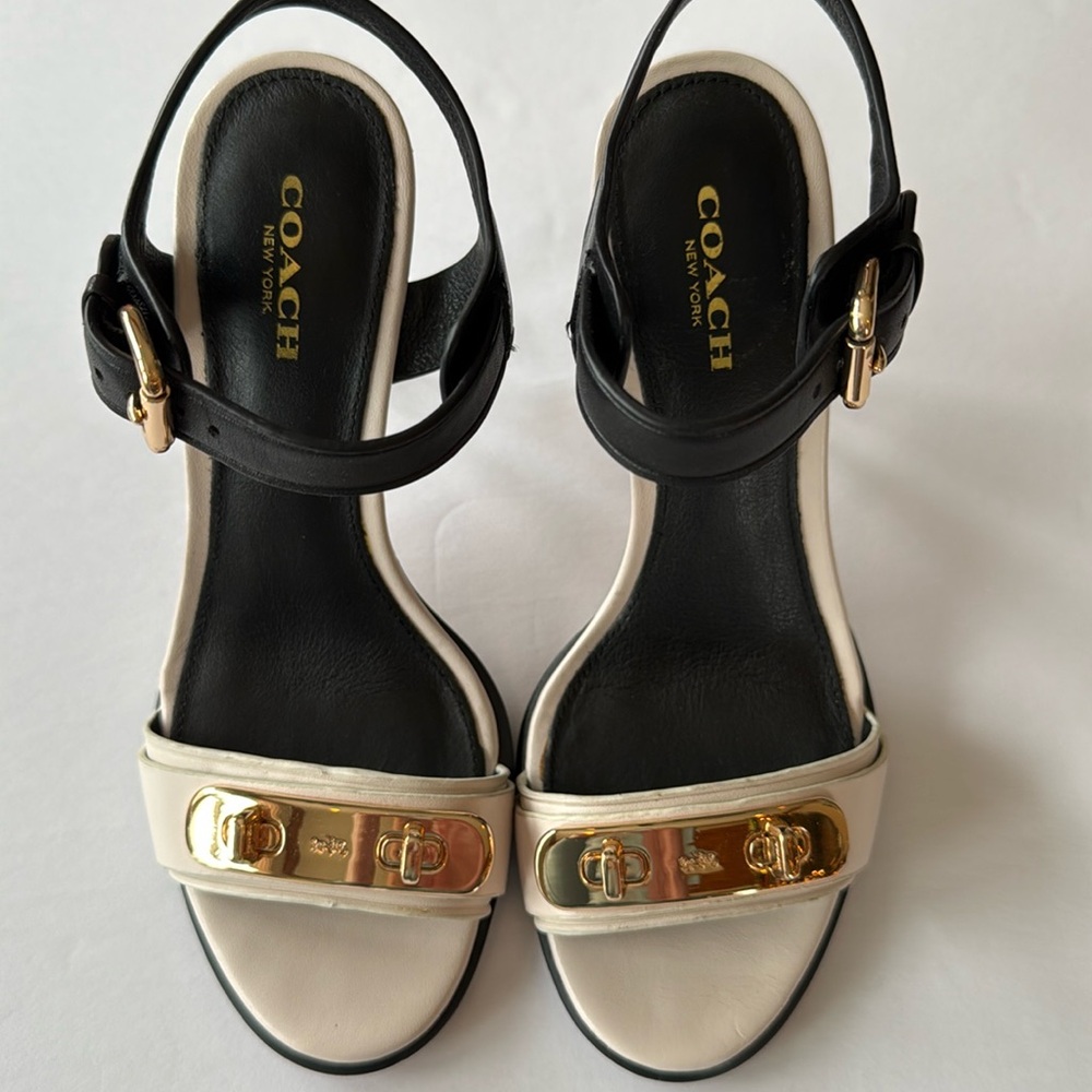 Coach black and white leather heels